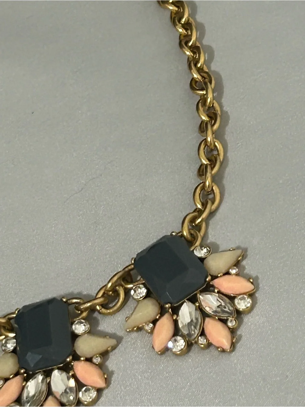 J. Crew Gold Chain Statement Necklace with Gray, Peach and Cream Accents